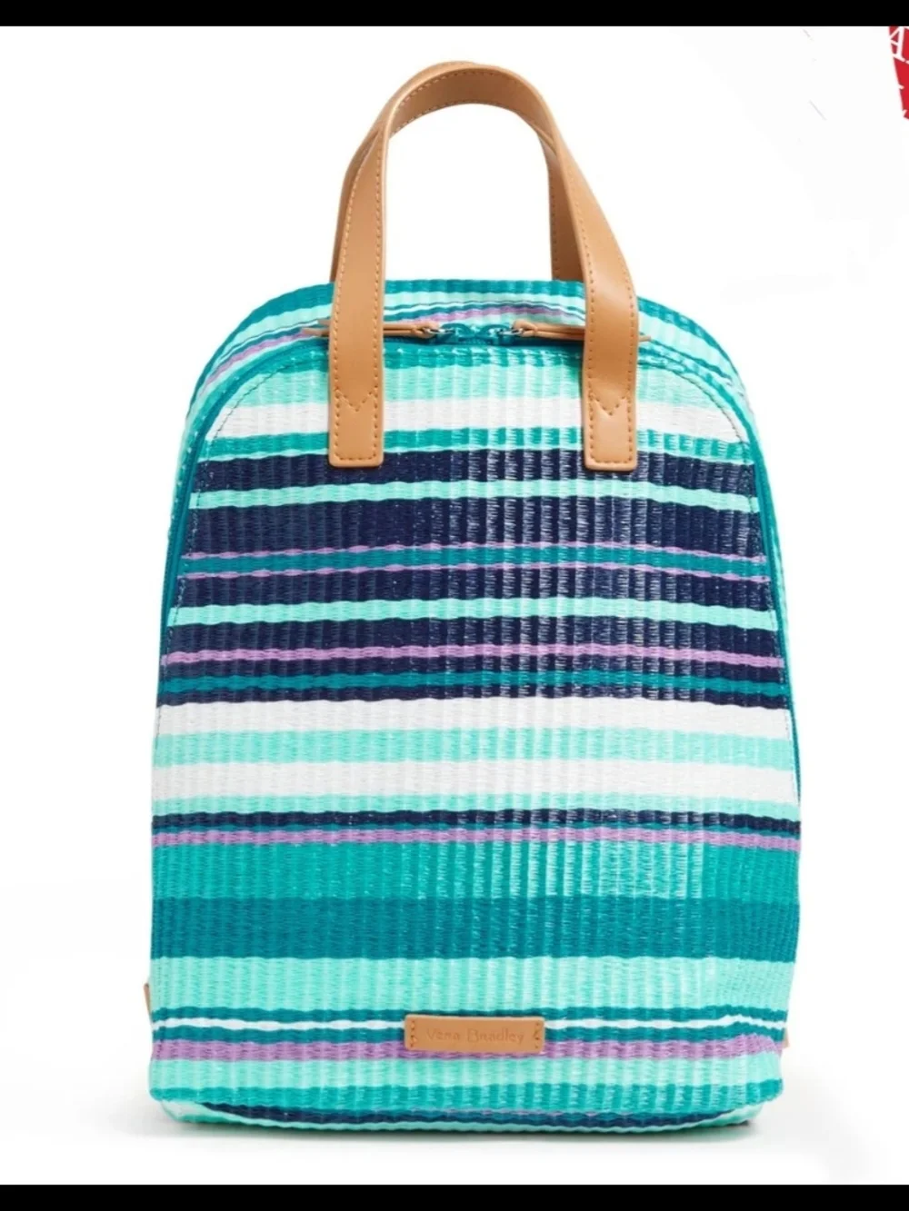 Vera Bradley Teal & Navy Stripe Straw Mini Totepack-NWT - Picture 4 of 6